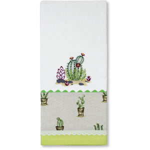 100% Cotton Decorative Kitchen Dish Towel with Border - Made in Portugal - Cactus