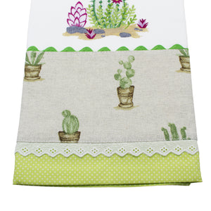 100% Cotton Decorative Kitchen Dish Towel with Border - Made in Portugal - Cactus