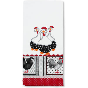 100% Cotton Decorative Kitchen Dish Towel with Border - Made in Portugal - Chickens