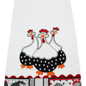 100% Cotton Decorative Kitchen Dish Towel with Border - Made in Portugal - Chickens