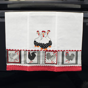 100% Cotton Decorative Kitchen Dish Towel with Border - Made in Portugal - Chickens