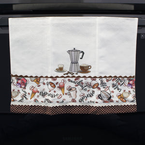 100% Cotton Decorative Kitchen Dish Towel with Border - Made in Portugal - Café