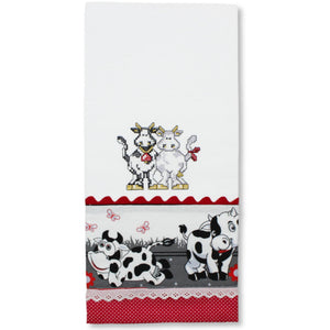 100% Cotton Decorative Kitchen Dish Towel with Border - Made in Portugal - Cows