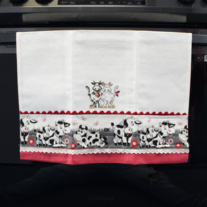 100% Cotton Decorative Kitchen Dish Towel with Border - Made in Portugal - Cows