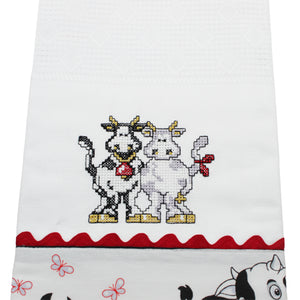 100% Cotton Decorative Kitchen Dish Towel with Border - Made in Portugal - Cows