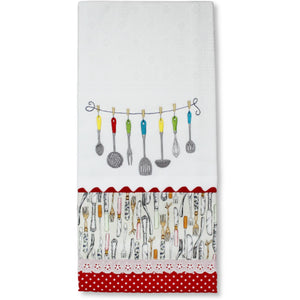 100% Cotton Decorative Kitchen Dish Towel with Border - Made in Portugal - Cutlery