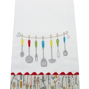 100% Cotton Decorative Kitchen Dish Towel with Border - Made in Portugal - Cutlery