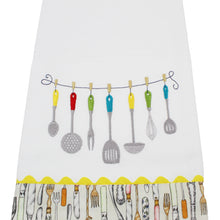 Load image into Gallery viewer, 100% Cotton Decorative Kitchen Dish Towel with Border - Made in Portugal - Cutlery Yellow
