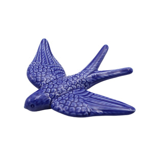 Hand-painted Portuguese Ceramic Cobalt Blue Swallow, Set of 2