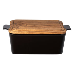 Casafina Ensemble 16" Rectangular Black Bread Box with Oak Wood