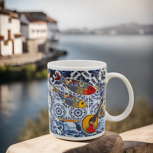 Traditional Portugal Icons Blue Ceramic Mug with Gift Box