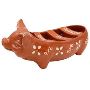 Traditional Portuguese Clay Terracotta Hand-Painted Happy Pig Sausage Roaster