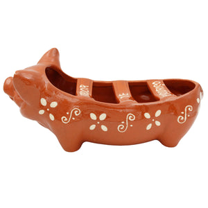 Traditional Portuguese Clay Terracotta Hand-Painted Happy Pig Sausage Roaster