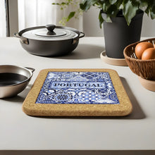 Load image into Gallery viewer, Traditional Portuguese Blue Tile Azulejo Tile Cork Trivet
