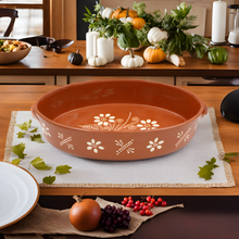 Load image into Gallery viewer, Traditional Portuguese Clay Terracotta Hand-Painted Oval Roaster, Roasting Pan
