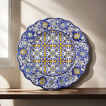 Load image into Gallery viewer, Hand-Painted Traditional Floral Blue and Yellow Tile Azulejo  11&quot; Decorative Plate
