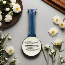 Load image into Gallery viewer, Traditional Blue and White Ceramic Sardine Spoon Rest, Utensil Holder
