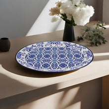 Load image into Gallery viewer, Traditional Blue Tile Azulejo Floral Ceramic Oval Platter
