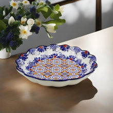 Load image into Gallery viewer, Traditional Blue and Orange Tile Azulejo Floral Ceramic Salad Bowl
