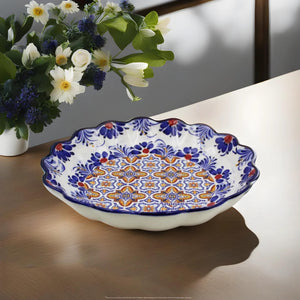 Traditional Blue and Orange Tile Azulejo Floral Ceramic Salad Bowl