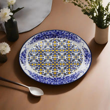 Load image into Gallery viewer, Traditional Blue and Yellow Tile Azulejo Floral Ceramic Oval Platter
