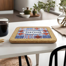 Load image into Gallery viewer, Traditional Portuguese Blue and Orange Tile Azulejo Tile Cork Trivet
