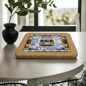 Traditional Lisbon Yellow Tram Tile Cork Trivet