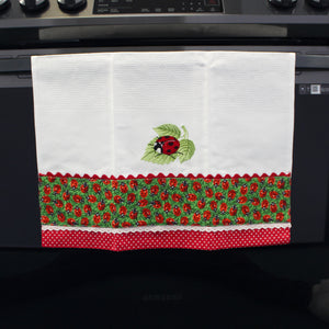 100% Cotton Decorative Kitchen Dish Towel with Border - Made in Portugal - Ladybug