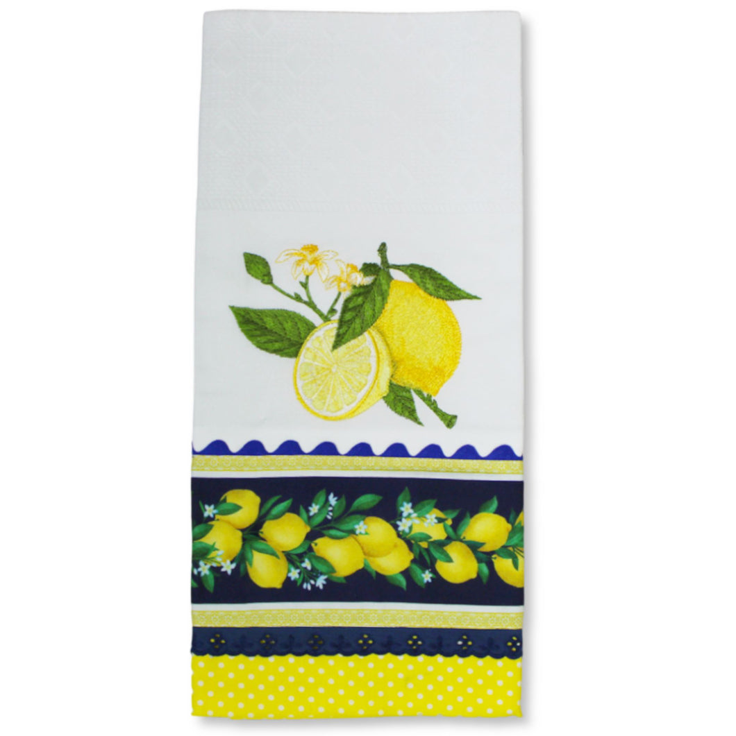 100% Cotton Decorative Kitchen Dish Towel with Border - Made in Portugal - Lemons