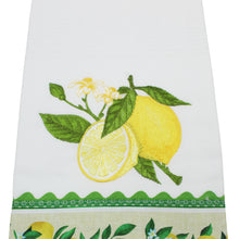 Load image into Gallery viewer, 100% Cotton Decorative Kitchen Dish Towel with Border - Made in Portugal - Lemons Green
