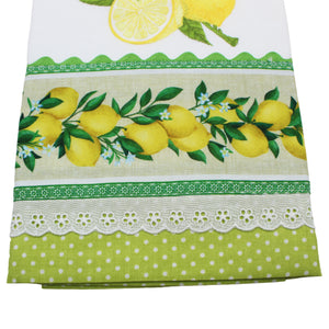 100% Cotton Decorative Kitchen Dish Towel with Border - Made in Portugal - Lemons Green