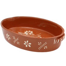 Load image into Gallery viewer, Traditional Portuguese Clay Terracotta Hand-Painted Oval Roaster, Roasting Pan
