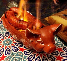 Load image into Gallery viewer, Traditional Portuguese Clay Terracotta Hand-Painted Happy Pig Sausage Roaster
