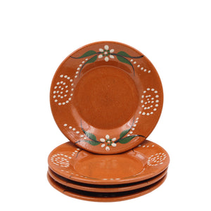 João Vale Hand-Painted Traditional Terracotta Small Dessert Plate, Set of 4