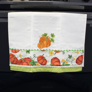 100% Cotton Decorative Kitchen Dish Towel with Border - Made in Portugal - Pumpkin