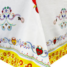 Load image into Gallery viewer, 100% Cotton Portuguese Good Luck Rooster and Viana Heart Yellow Border Tablecloth
