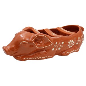 Traditional Portuguese Clay Terracotta Hand-Painted Sleeping Pig Sausage Roaster