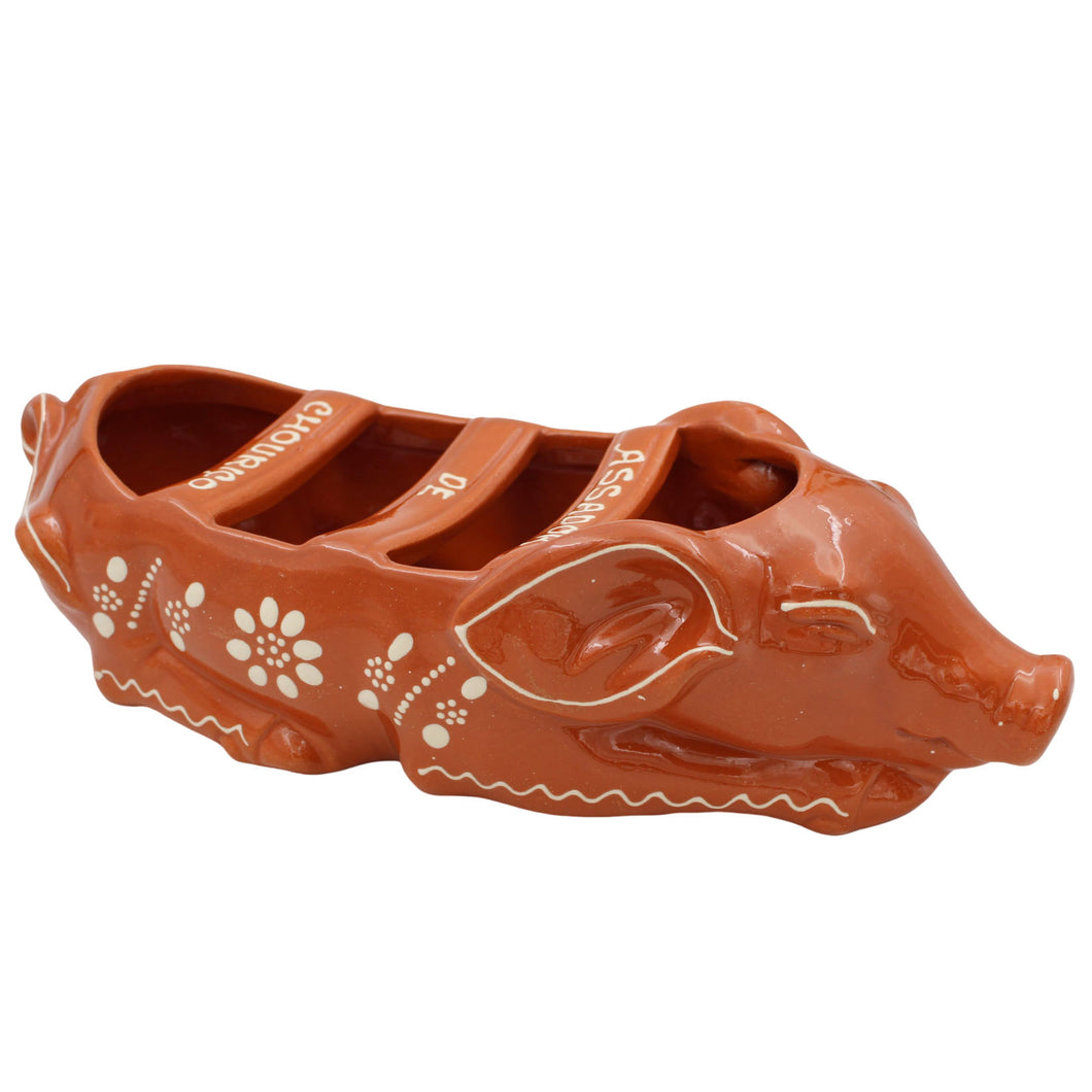 Traditional Portuguese Clay Terracotta Hand-Painted Sleeping Pig Sausage Roaster