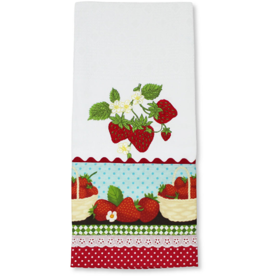 100% Cotton Decorative Kitchen Dish Towel with Border - Made in Portugal - Strawberry