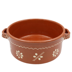 Traditional Portuguese Clay Terracotta Hand-Painted Cazuela Cooking Pot with Lid