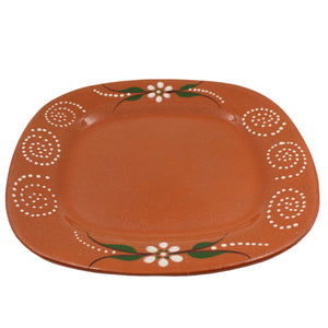 João Vale Hand-Painted Traditional Terracotta Sqaure Dinner Plate, Set of 4