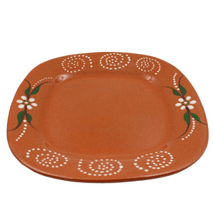 João Vale Hand-Painted Traditional Terracotta Sqaure Dinner Plate, Set of 4