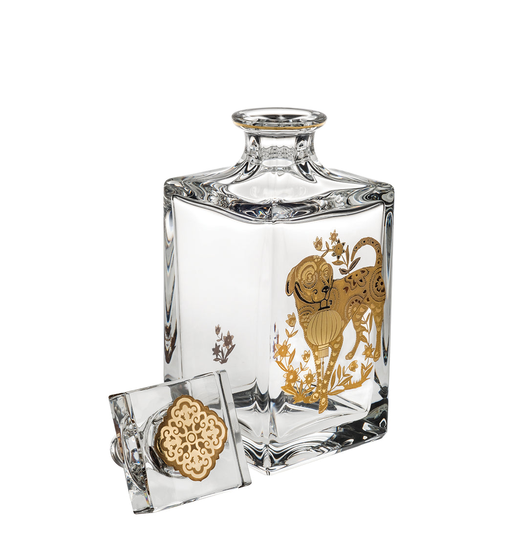 Vista Alegre Crystal Golden Whisky Decanter with Gold Dog