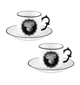 Vista Alegre Herbariae White Tea Cups and Saucers, Set of 2