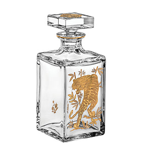 Vista Alegre Crystal Golden Whisky Decanter with Gold Tiger