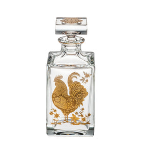 Vista Alegre Crystal Golden Whisky Decanter with Gold Rooster