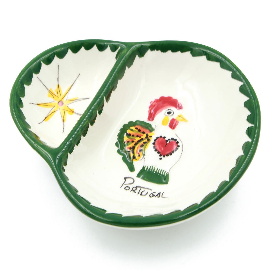 Hand-painted Traditional Portuguese Green Rooster with Star Ceramic Olive Dish