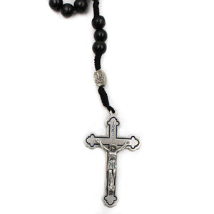 Our Lady of Fatima Black Wood Shiny Beads Rosary