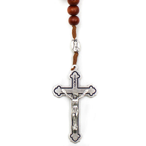 Our Lady of Fatima Brown Wood Shiny Beads Rosary