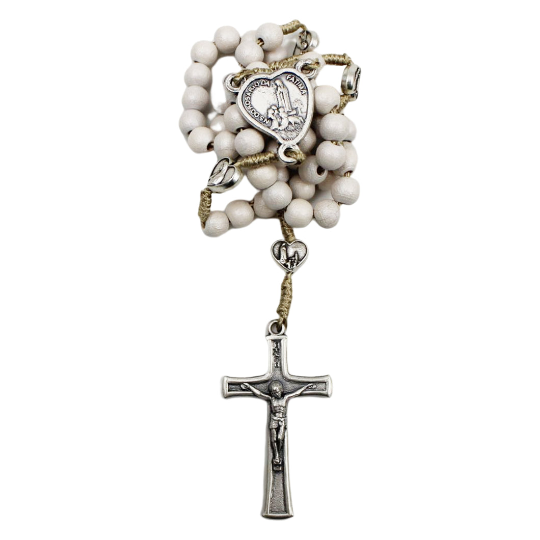 Our Lady of Fatima White Wood Beads Rosary